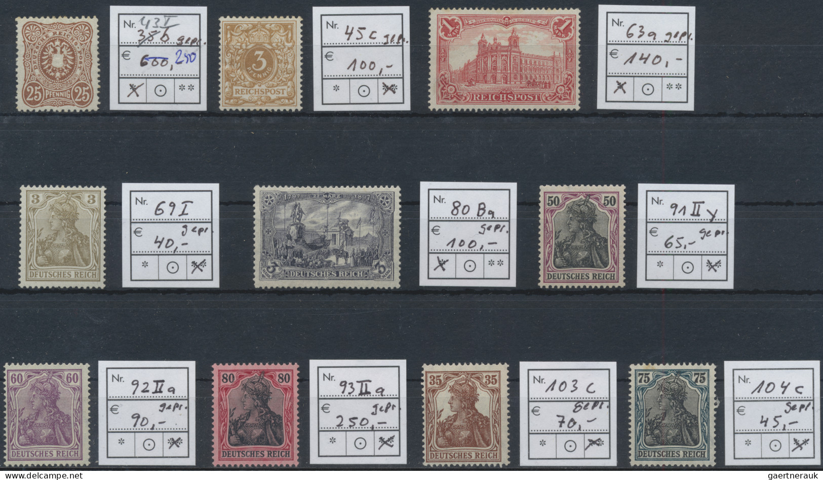 Deutsches Reich: 1880/1923, Ungebrauchte/postfrische Partie Von 20 Marken Mit Ge - Collections