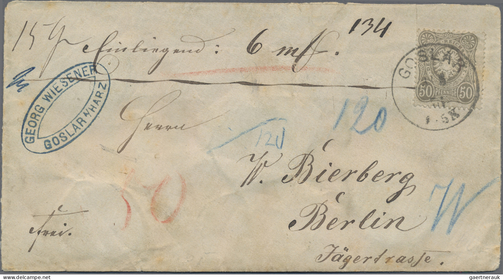 Deutsches Reich - Pfennige: 1875/1877, 50 Pfge. Grau, Partie Von Fünf Briefen, D - Collections