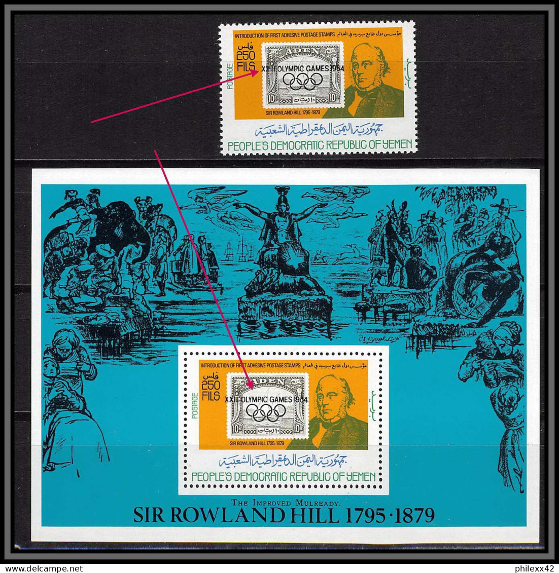 South Yemen PDR 6005a Bloc A 22 + 244 Rowland Hill Overprint Jeux Olympiques Olympic Games 1984 Angeles ** MNH Cote 100 - Rowland Hill