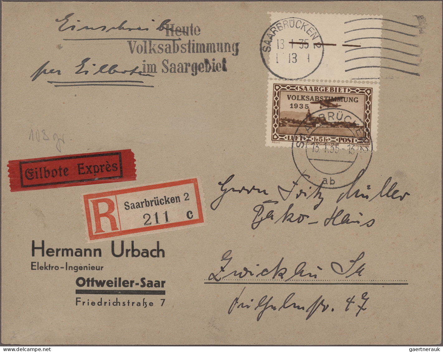 Deutsche Abstimmungsgebiete: Saargebiet: 1934/1935 "VOLKSABSTIMMUNG": 85 Belege - Cartas & Documentos