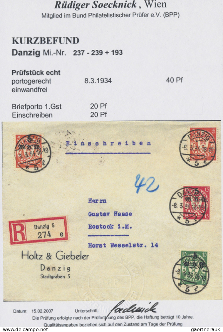 Danzig: 1920/1939, Partie von 16 Briefen und Karten, alle mit BPP-Kurzbefund/-At