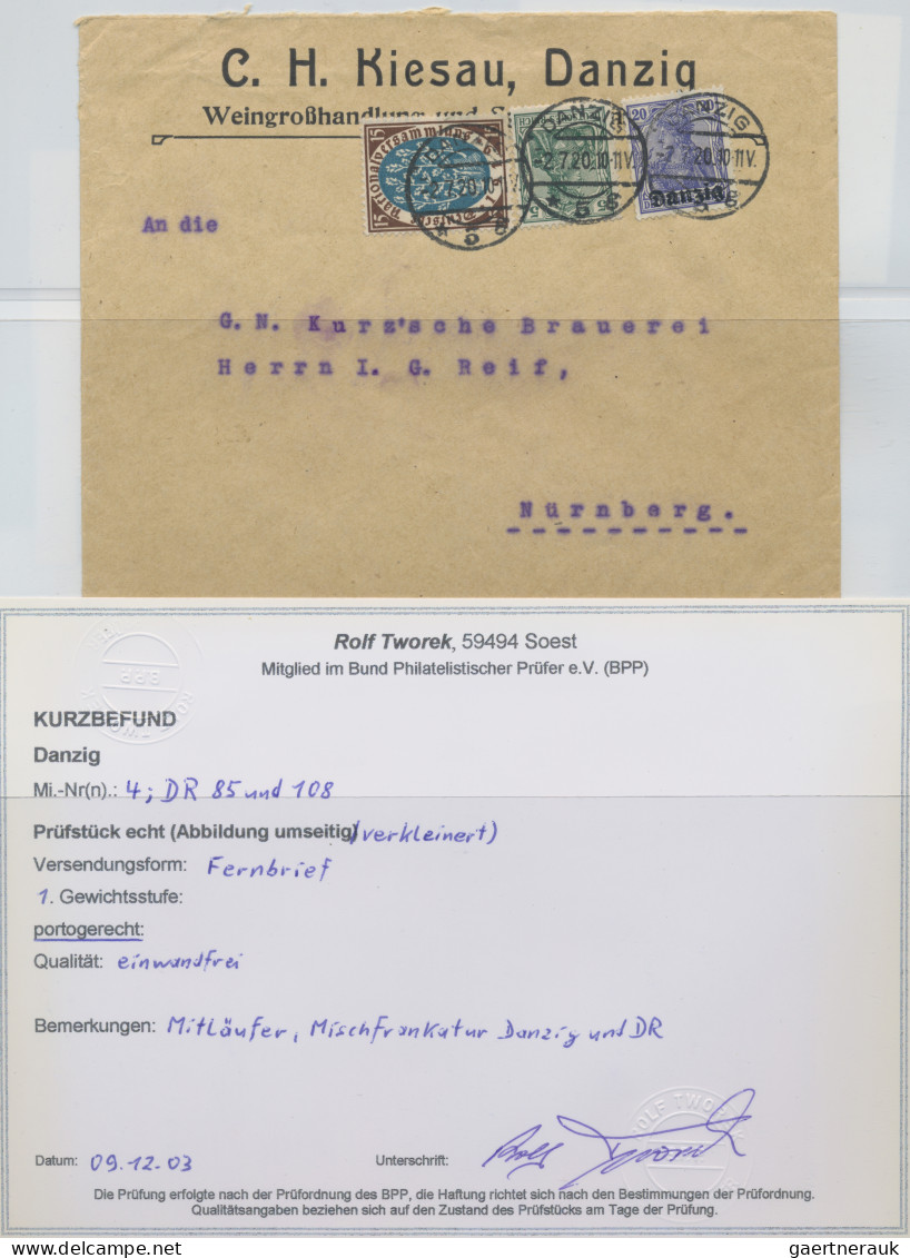 Danzig: 1920/1939, Partie von 16 Briefen und Karten, alle mit BPP-Kurzbefund/-At