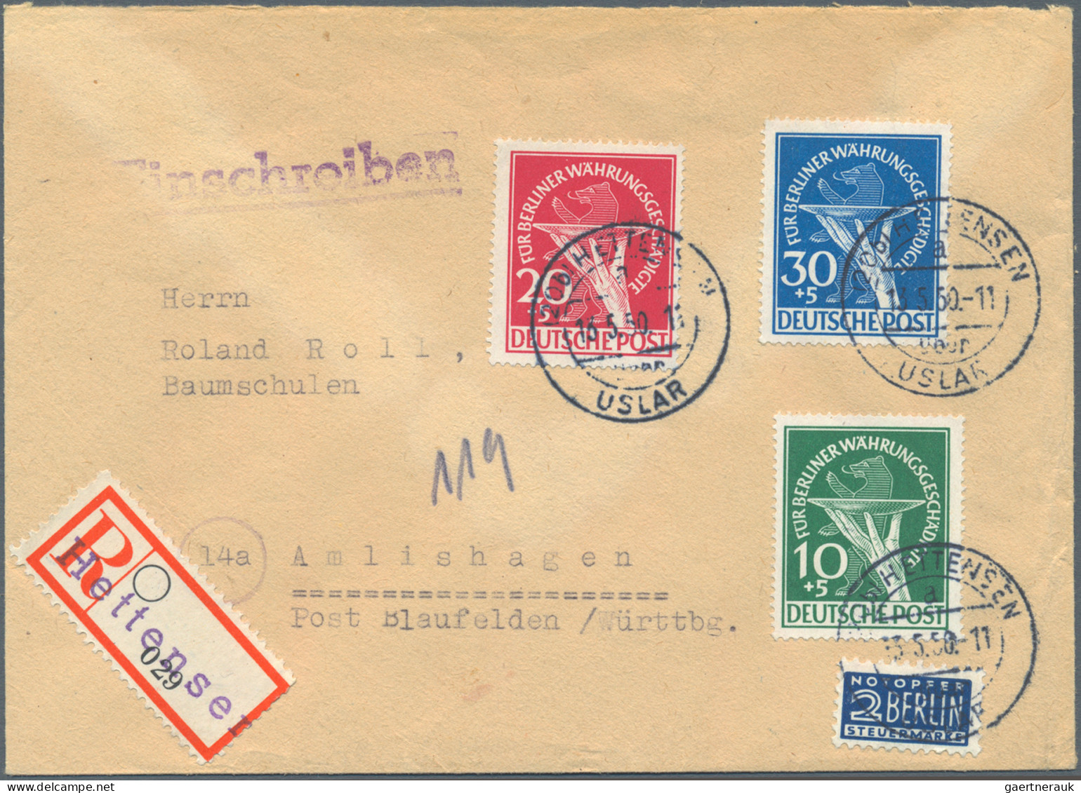 Berlin: 1949, Währungsgeschädigte, Partie Mit Oberrand-Satz Ideal Gestempelt "BE - Lettres & Documents
