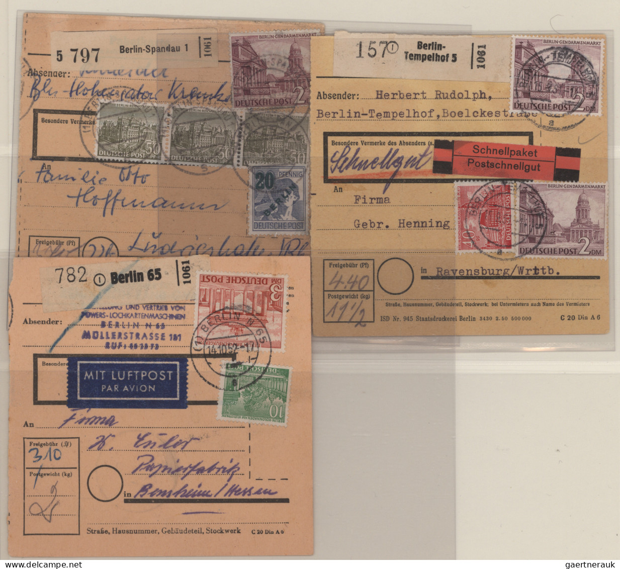 Berlin: 1949/1955, Bauten I, Sammlung von 40 Bedarfsbelegen, dabei Auslandspost,