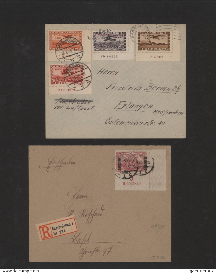 Saarland (1947/56): 1920/1959, Interessantes Lot Mit 16 Belegen Teils Frankiert - Lettres & Documents