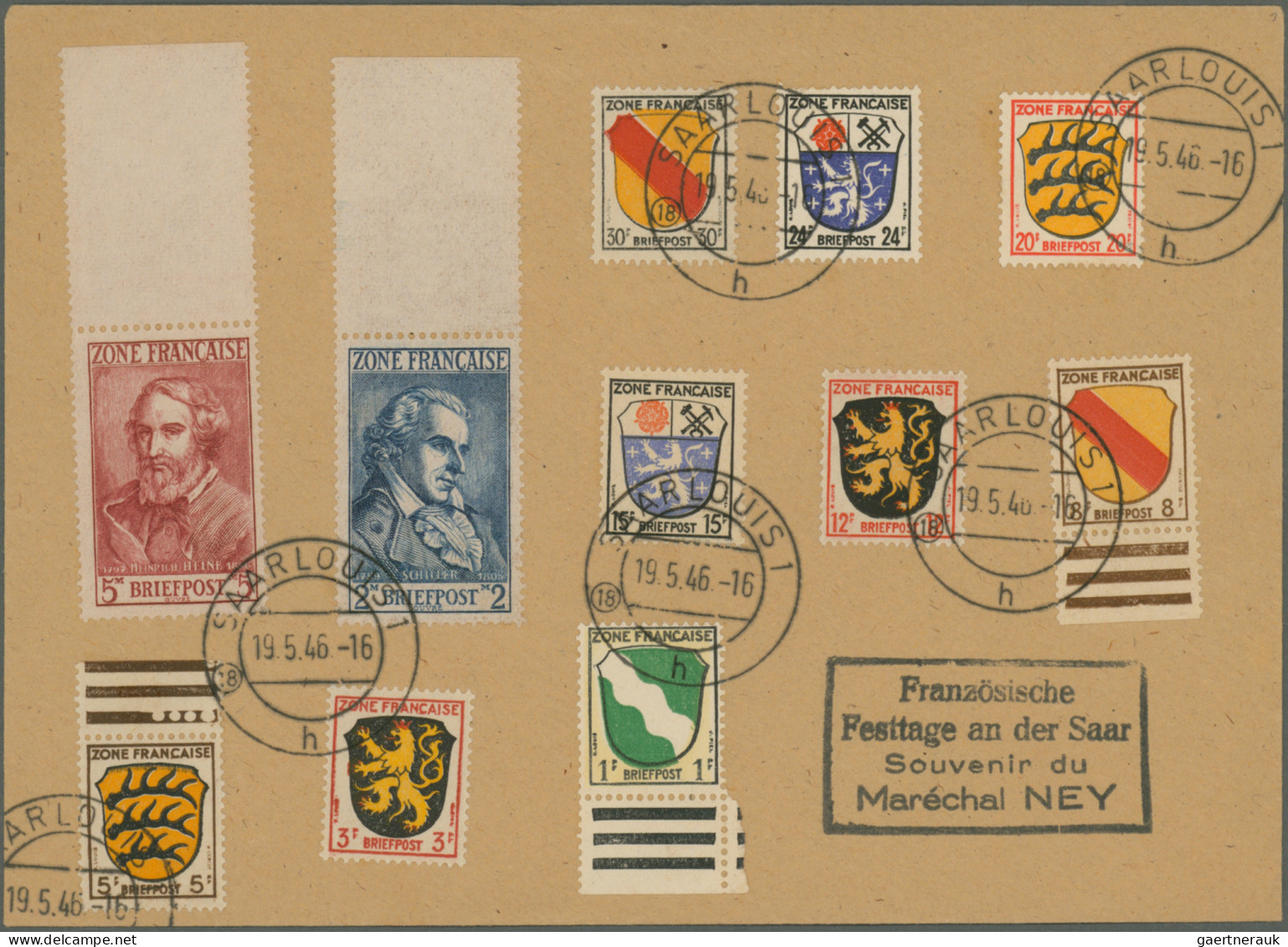 Saarland (1947/56): 1920-1959 Bestand von Marken und Belegen in drei Steckalben,