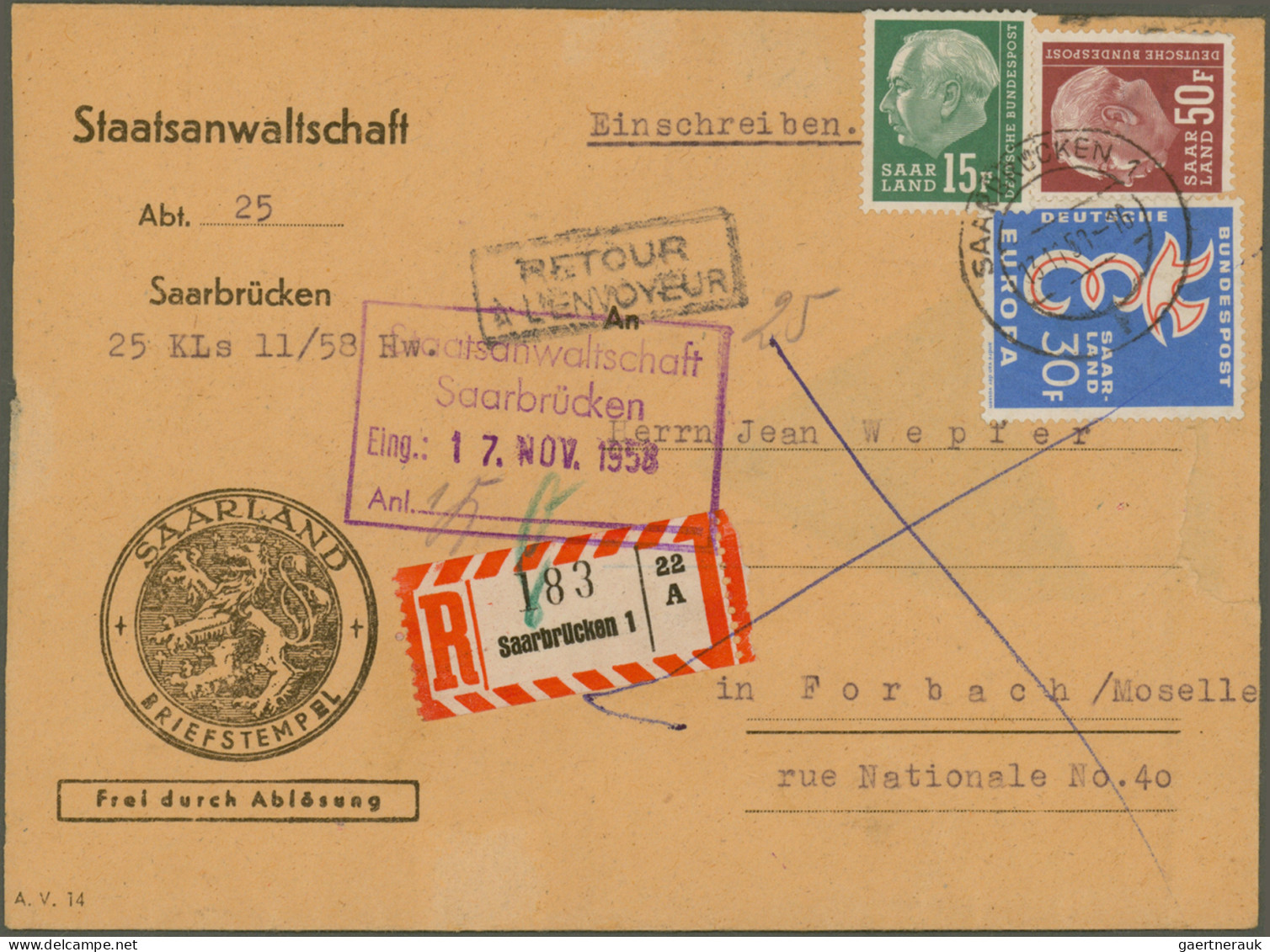 Saarland (1947/56): 1945/1958, Partie Von 60 Bedarfs-Briefen/-Karten Ab Etwas Ge - Lettres & Documents