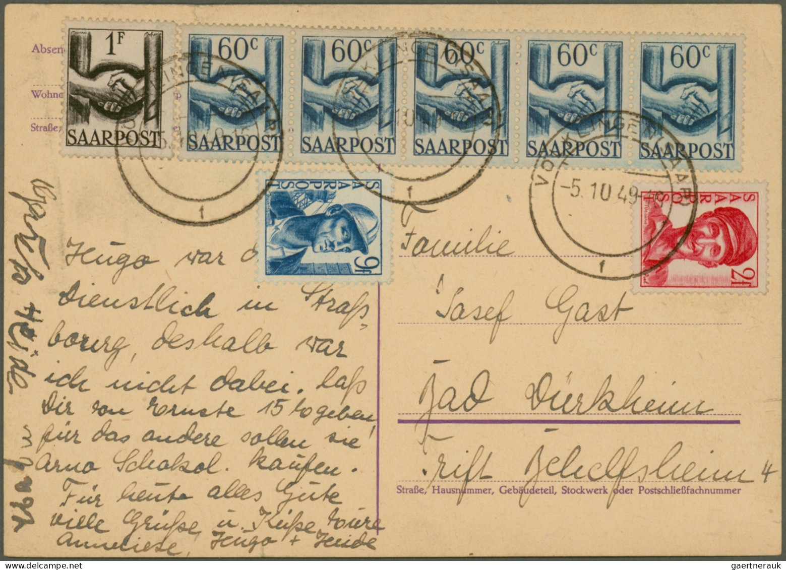 Saarland (1947/56): 1945/1958, Partie von 60 Bedarfs-Briefen/-Karten ab etwas Ge