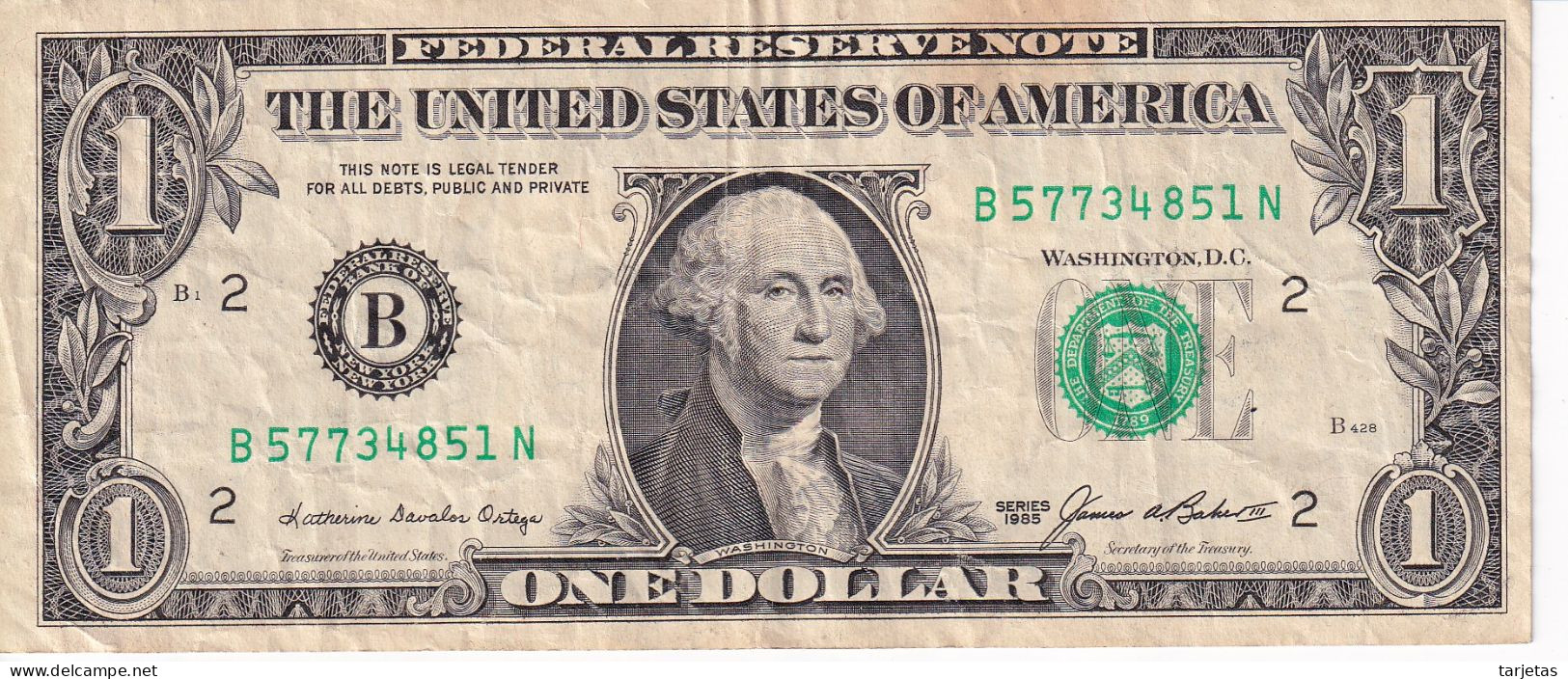 BILLETE DE ESTADOS UNIDOS DE 1 DOLLAR DEL AÑO 1985  LETRA B - NEW YORK (BANKNOTE) - Billetes De La Reserva Federal (1928-...)