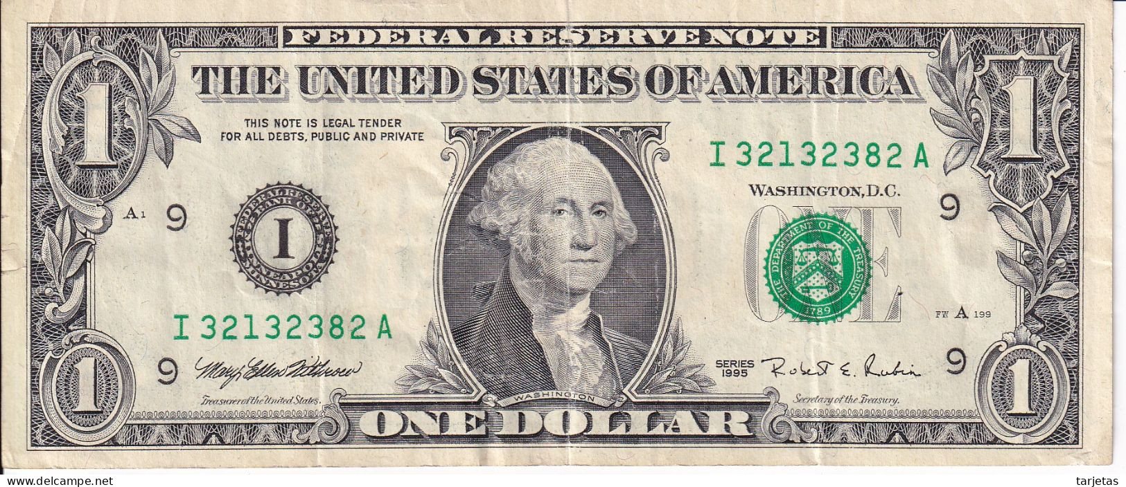 BILLETE DE ESTADOS UNIDOS DE 1 DOLLAR DEL AÑO 1995 LETRA I - MINNEAPOLIS  (BANK NOTE) - Bilglietti Della Riserva Federale (1928-...)