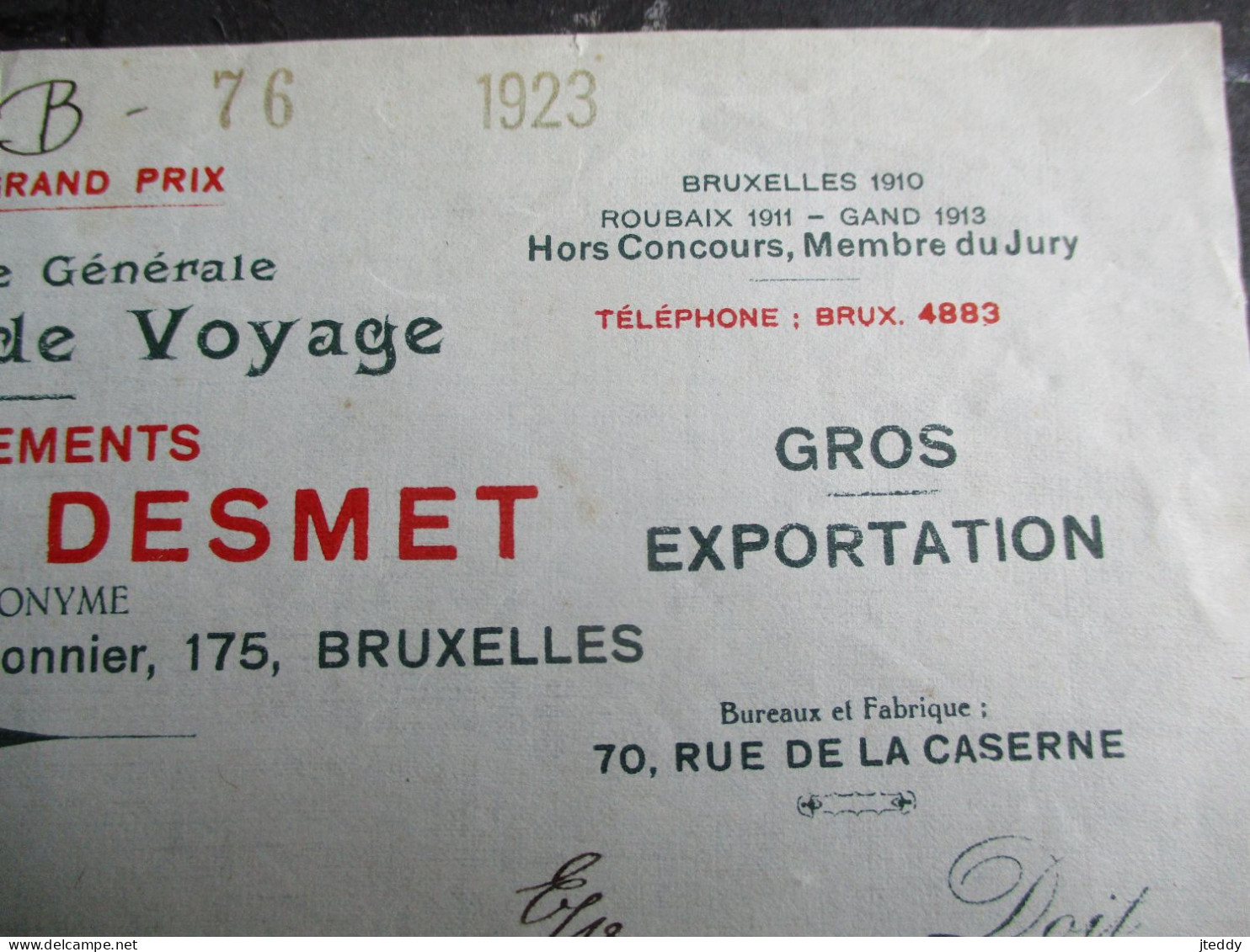 Oude Faktuur  1923  Met Fiscale Zegel Gestempeld  DONAUX & DESMET Bou. Mau. Lemonnier  BRUXELLES - Old Professions