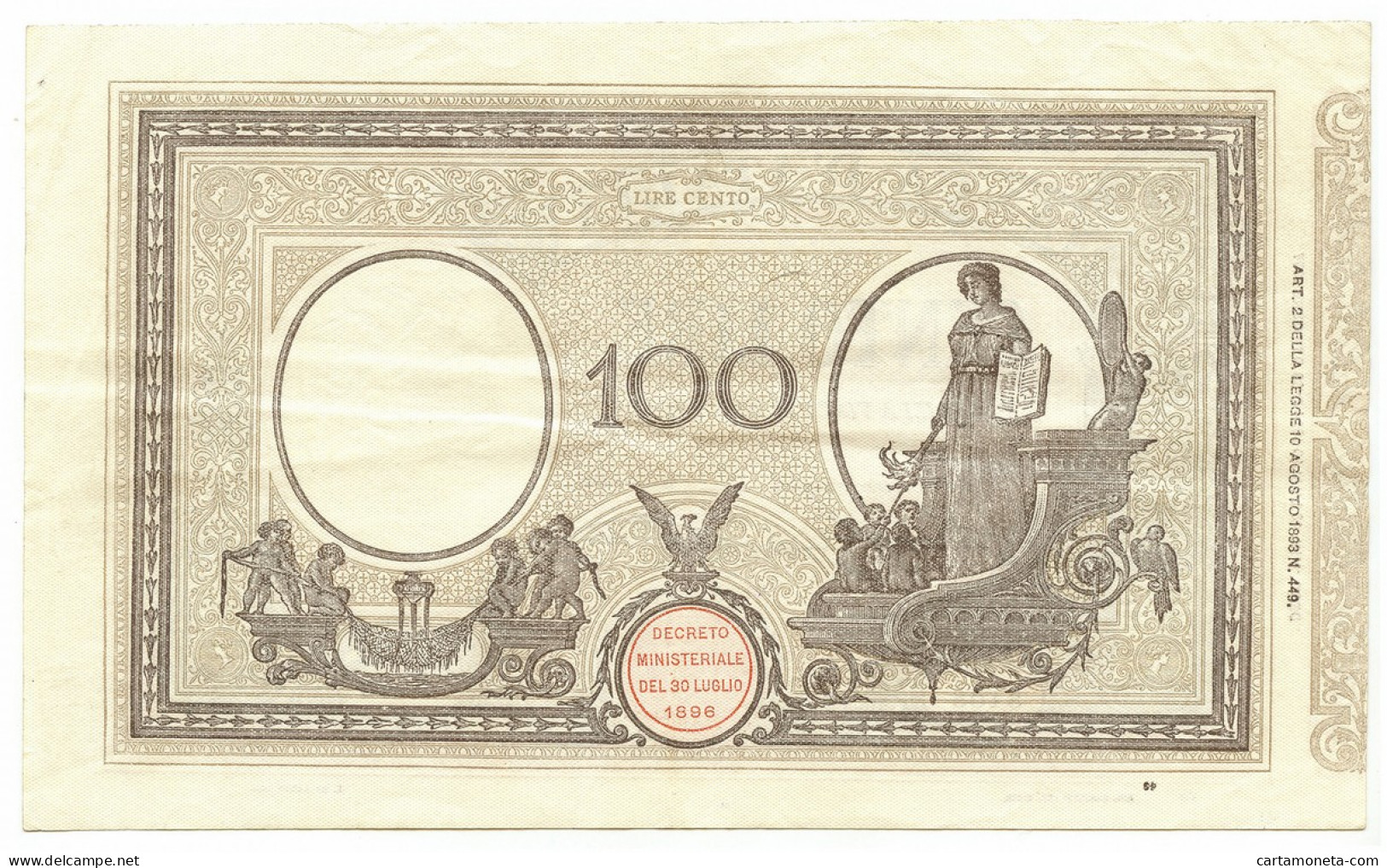 100 LIRE BARBETTI GRANDE B MATRICE LATERALE TESTINA DECRETO 18/07/1924 SPL- - Regno D'Italia – Autres