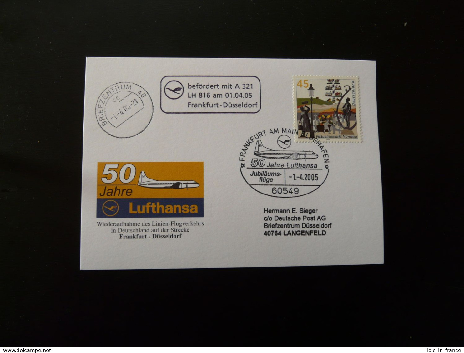 Vol Special Flight Frankfurt Dusseldorf For 50 Years Of Lufthansa 2005 - Briefe U. Dokumente