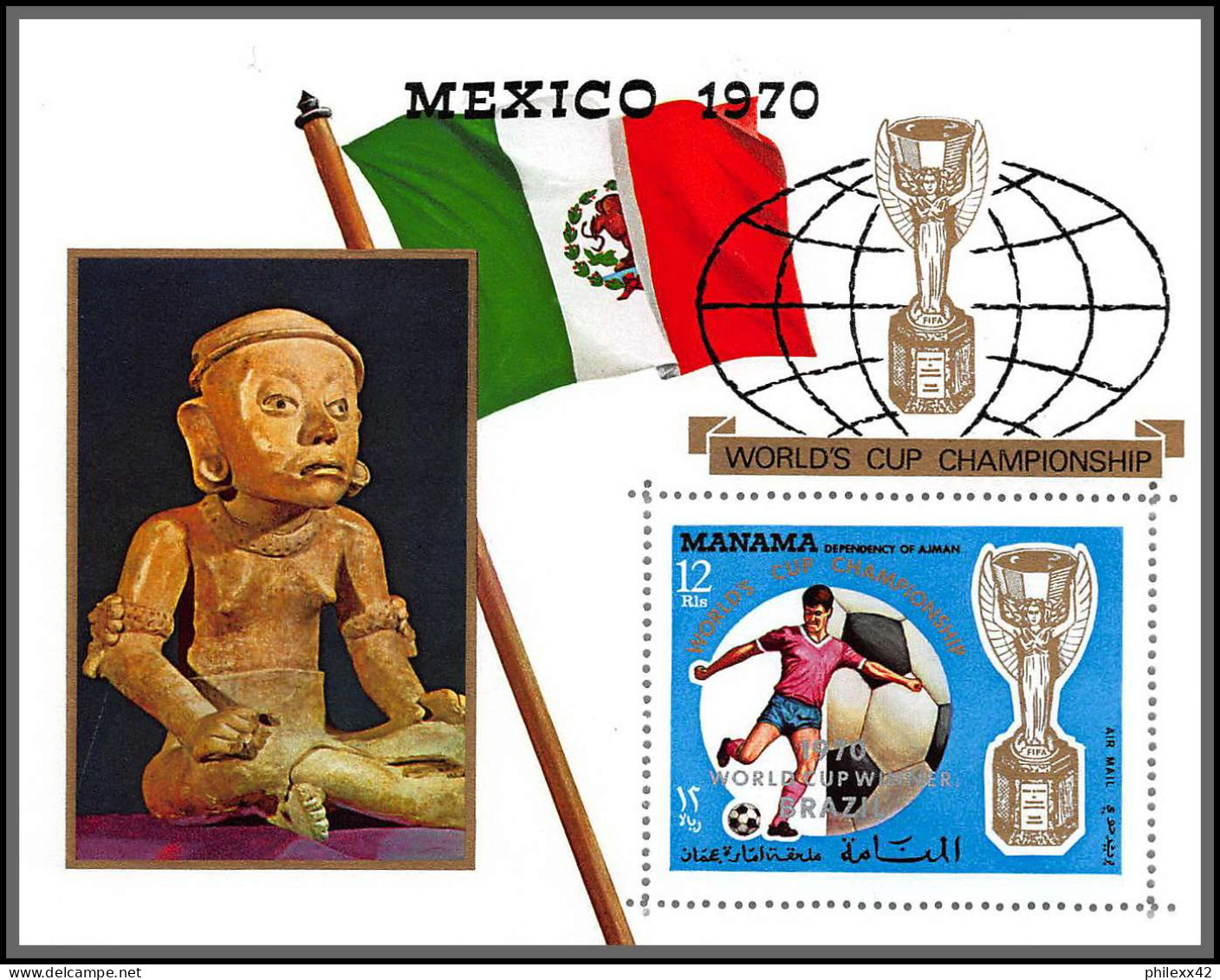 Manama - 3061 Blocs N° 57 A/B 62 A/B Football Soccer World Championship Mexico 1970 ** MNH + Overprint PERFECT SET - 1970 – Mexico