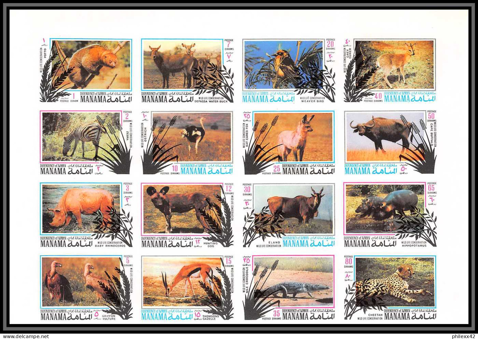 Manama - 3465d/ N°514/533 B Protection Of Animals 1971 Neuf ** MNH Elephant Lion Rhinoceros Crocodile Non Dentelé Imperf - Girafes