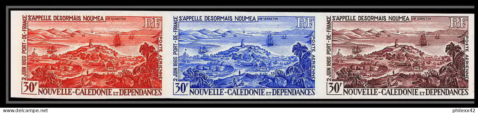 92360 Nouvelle-Calédonie Poste Aerienne PA N°86 Port De France Noumea Essai Proof Non Dentelé Imperf ** MNH Bande 3 - Sin Dentar, Pruebas De Impresión Y Variedades