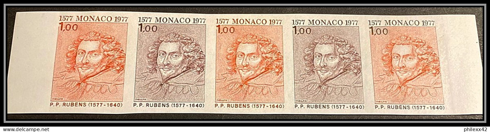 92945e Monaco N°1098 Portrait De Jeune Fille Rubens Tableau (Painting) Essai Proof Non Dentelé ** MNH Imperf Bande De 5 - Rubens