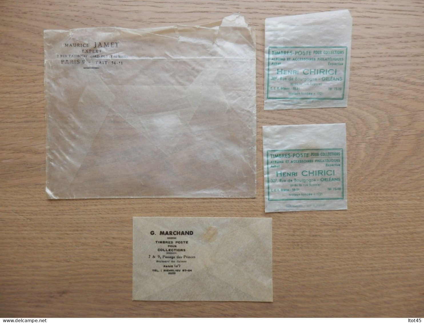 LOT DE 4 ENVELOPPES TRANSPARENTES MAURICE JAMET HENRI CHIRICI G. MARCHAND - Clear Sleeves