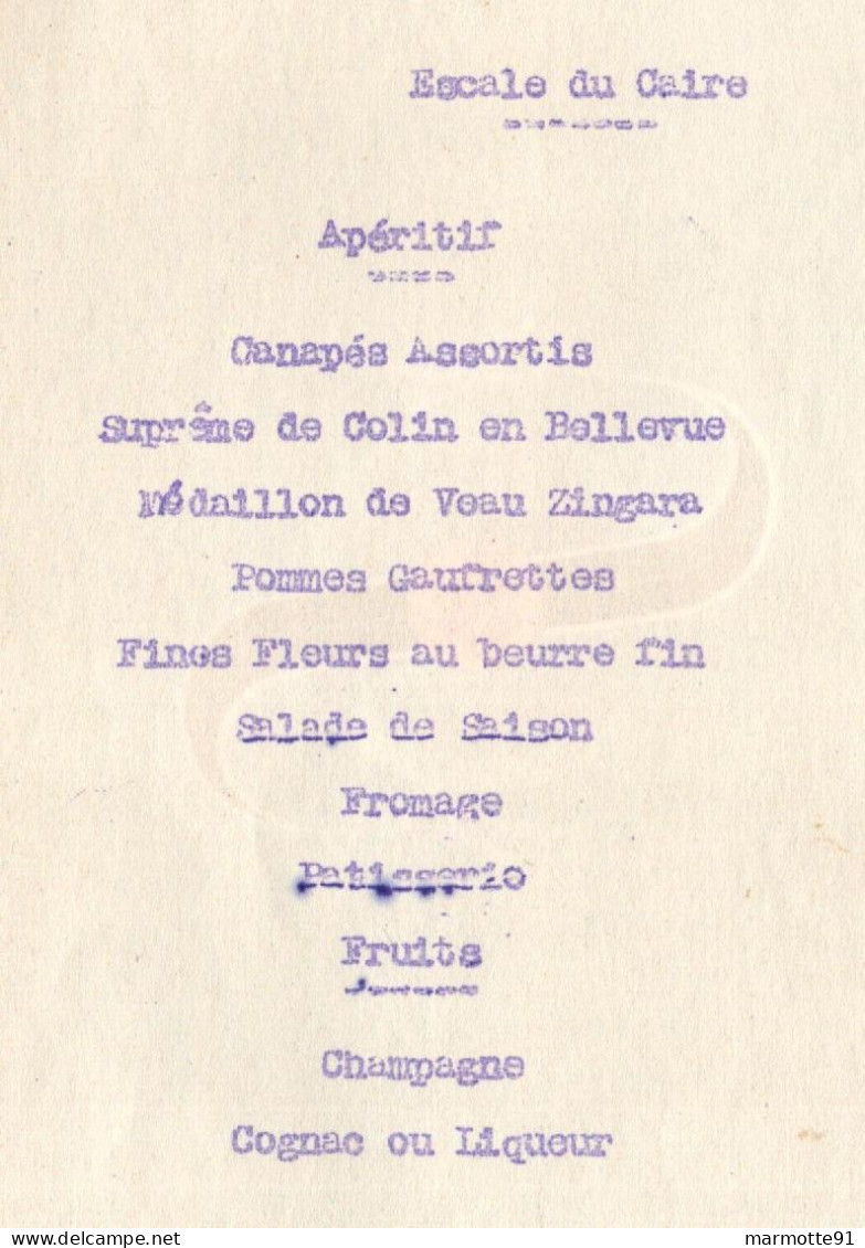 AIR FRANCE MENU ESCALE DU CAIRE AVIATION CIVILE  ANNEES 1950 ??? - Menu Cards