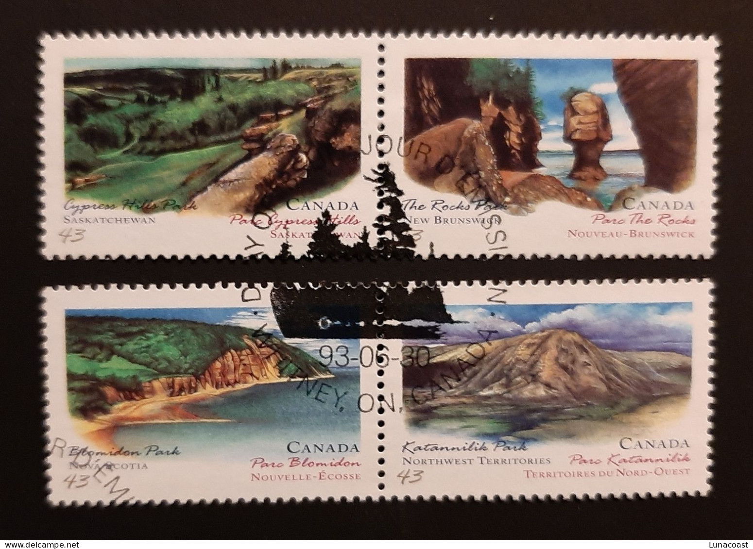 Canada 1993  USED  Sc1480-1483   4 X 43c  Provincial & Territorial Parks - Gebraucht