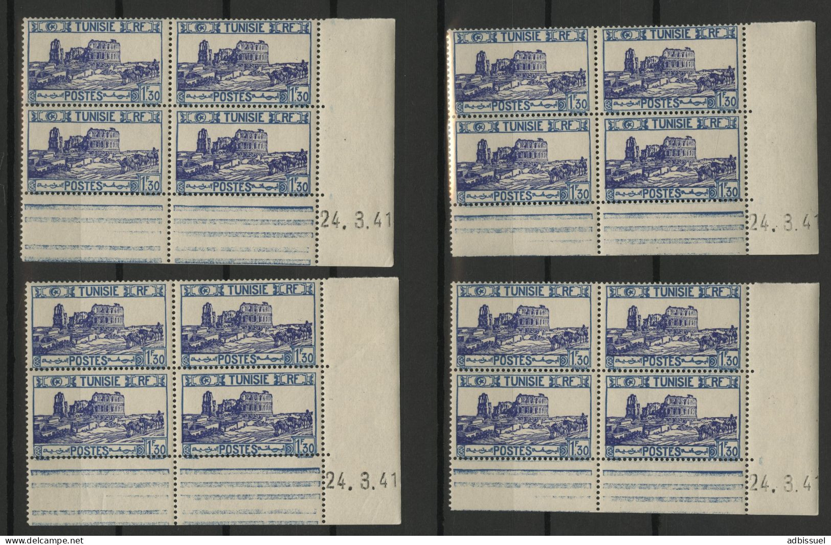 TUNISIE N° 214 12 Blocs Avec Coin Daté Du 24/3/41 Neuf Sans Charnière ** (MNH) TB - Unused Stamps