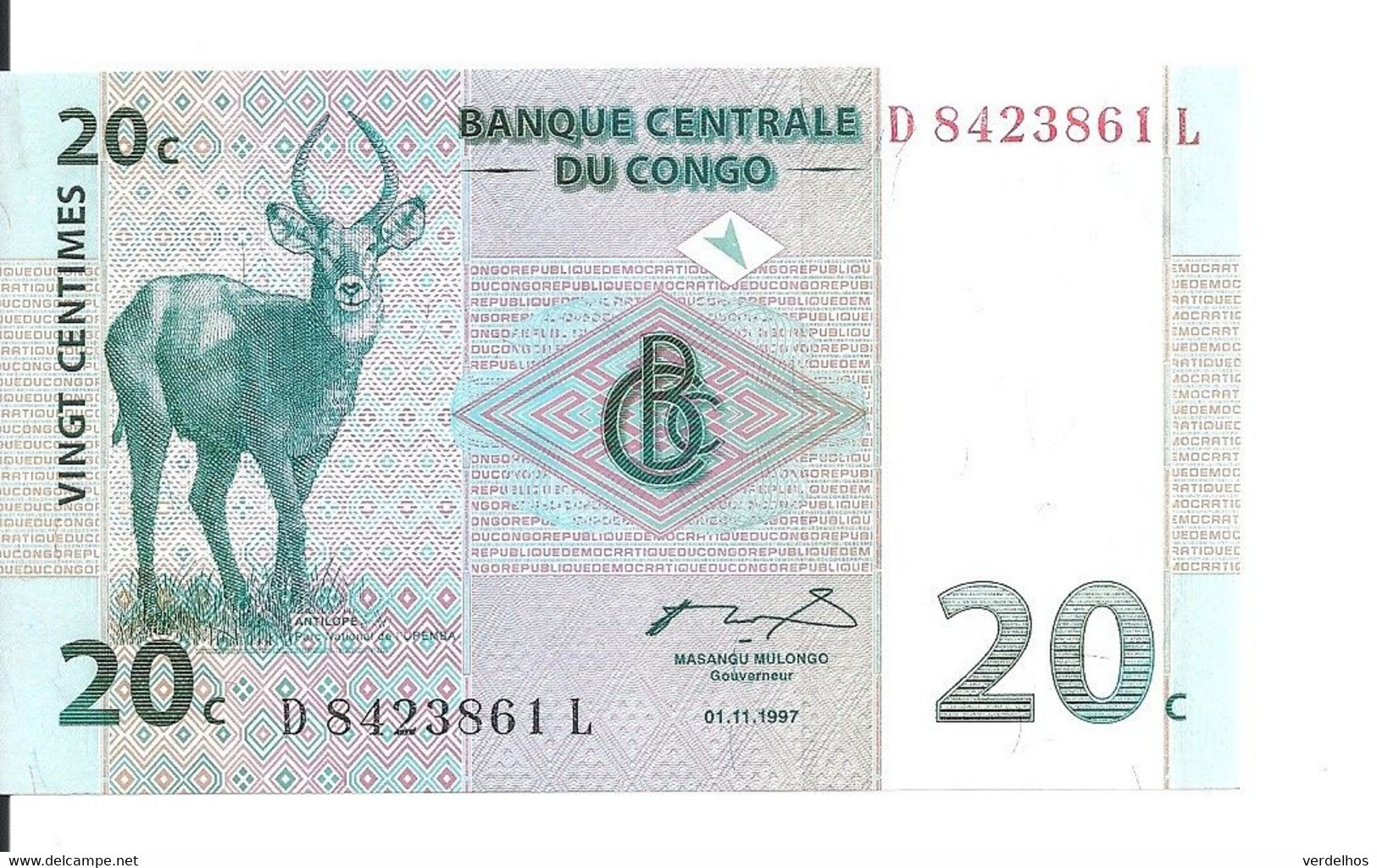 CONGO 20 CENTIMES 1997 UNC P 83 - Non Classés