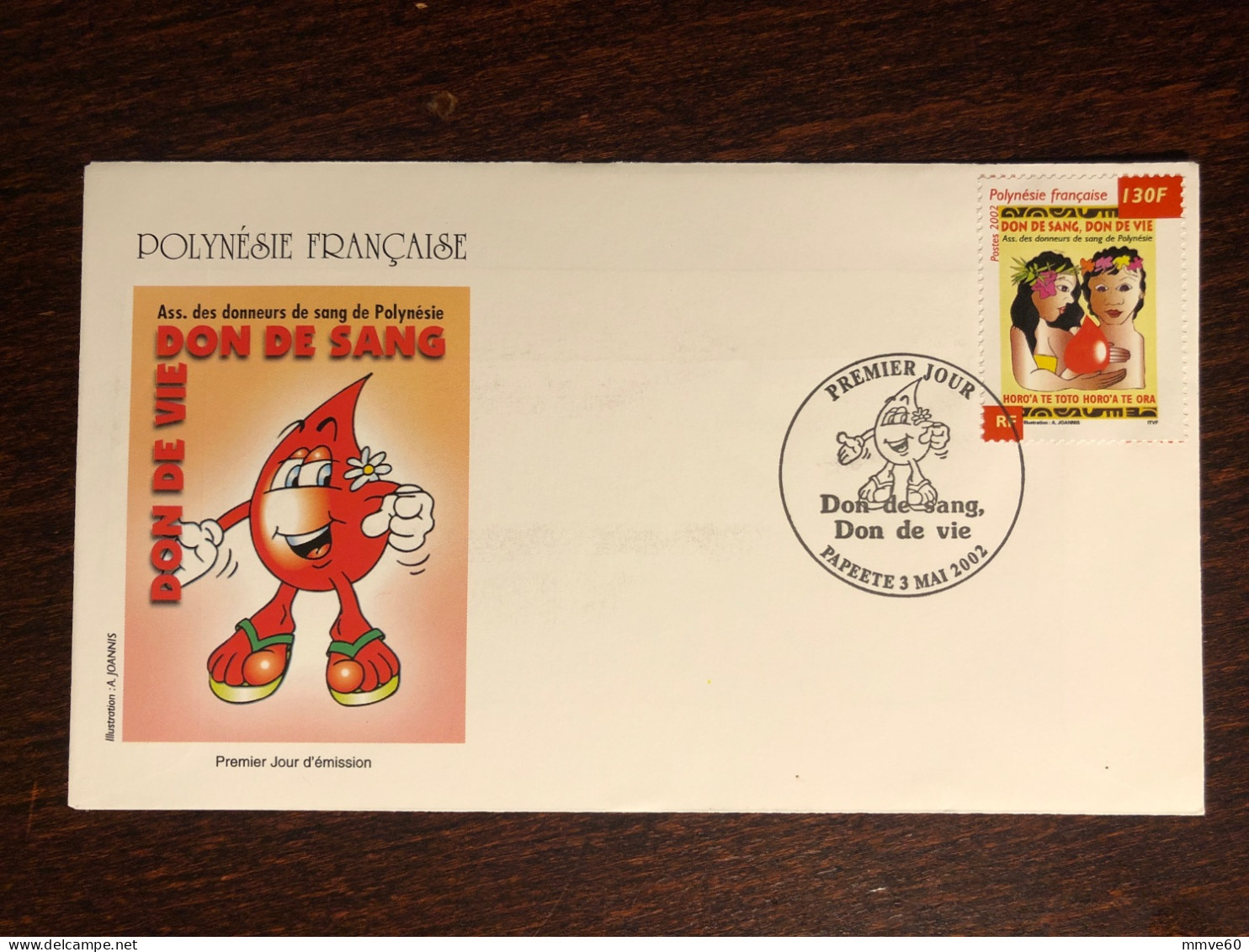 POLYNESIE POLYNESIA FDC COVER 2002 YEAR  BLOOD DONATION DONORS HEALTH MEDICINE STAMPS - Lettres & Documents