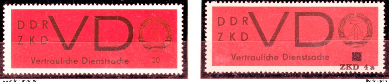 DDR Zentraler Kurierdienst ZKD 1965 2 Rote VD-Marken ** 20Pf/Überdruck ZKD4a - Central Mail Service