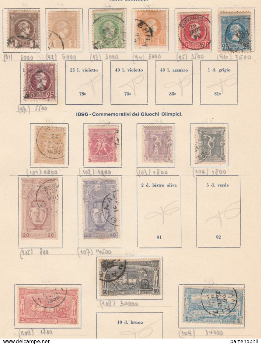 687 - Grecia 1862/1940 - Inizio di collezione di francobolli usati montata in fogli d’album, anche una piccola sezione d