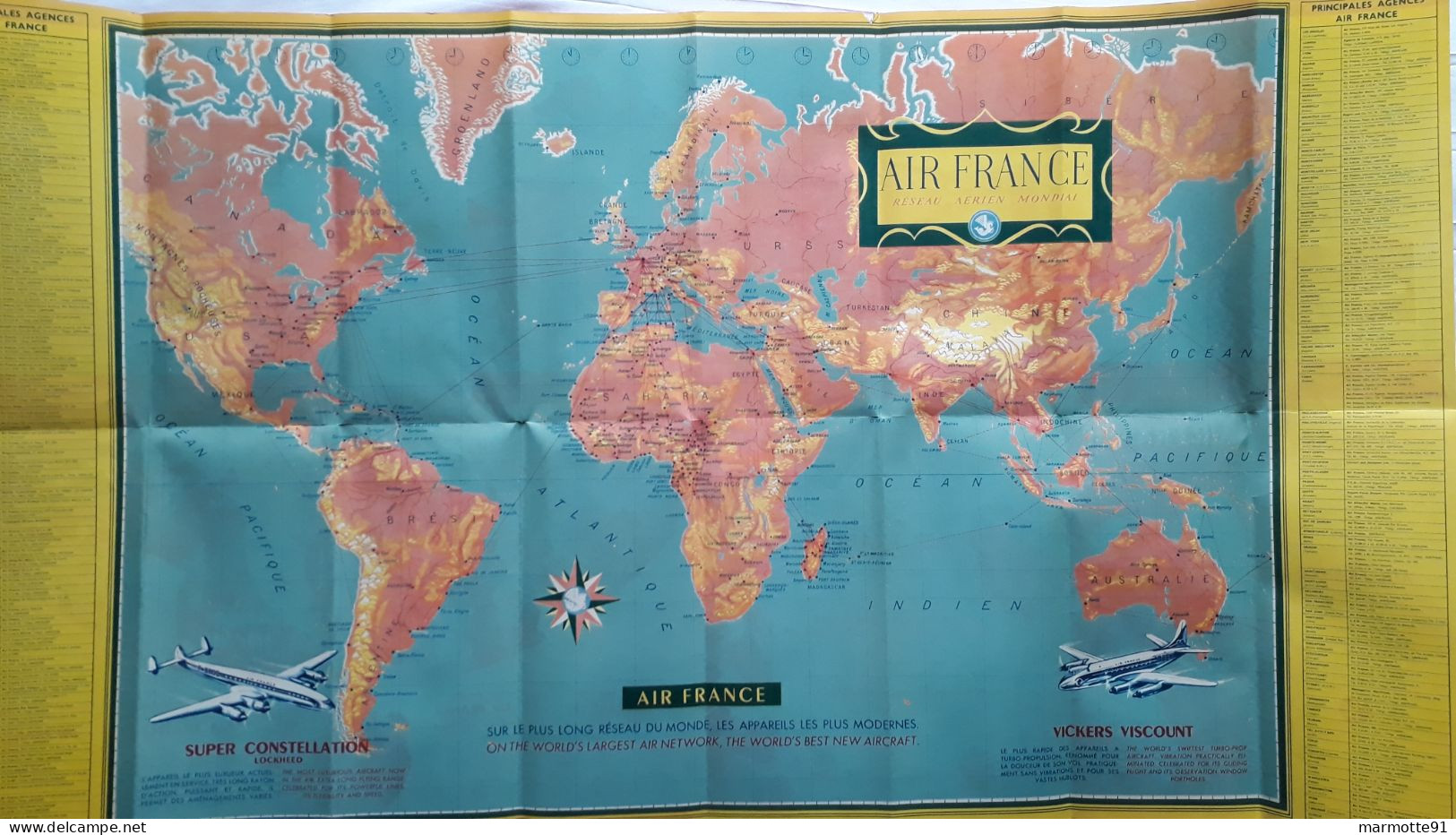 AIR FRANCE CARTE PLUS GRAND RESEAU DU MONDE AVIATION CIVILE 1955 ??? - Posters