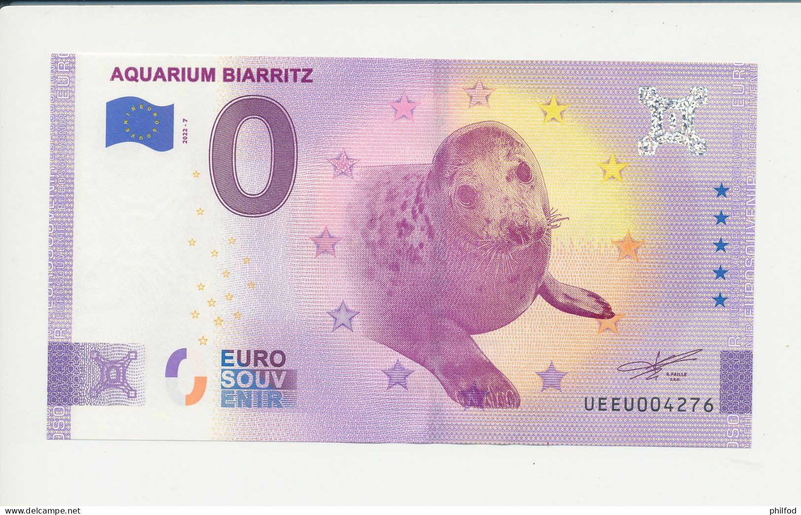 Billet Touristique  0 Euro  - AQUARIUM BIARRITZ - UEEU - 2022-7 -  N° 4276 - Billet épuisé - Sonstige & Ohne Zuordnung