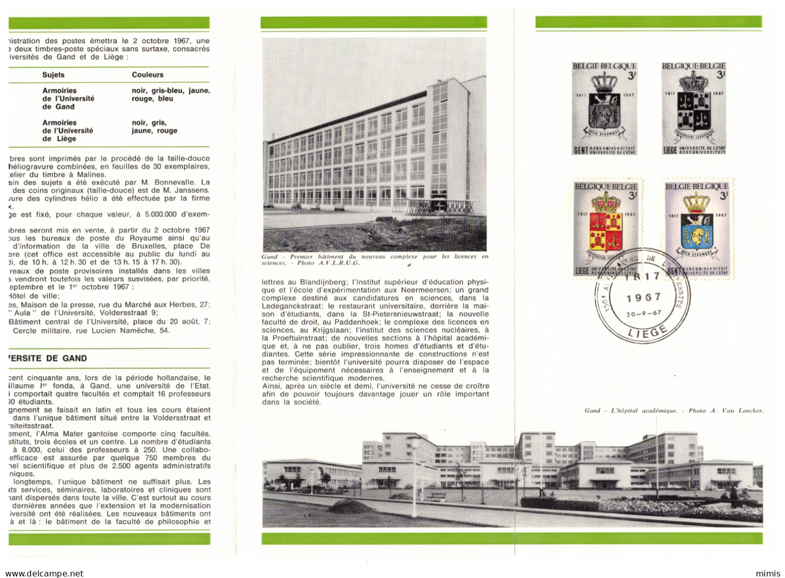 BELGIQUE       1967      N° 1433/34   Universités De Liège Et De Gand   Oblitération 1er Jour (prévente) - Post Office Leaflets