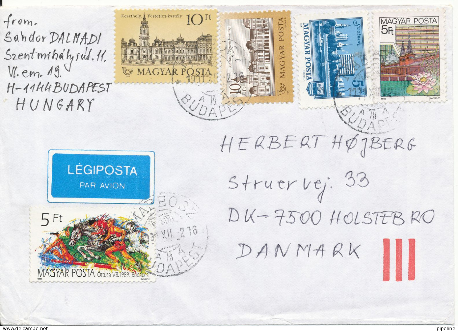Hungary Cover Sent Air Mail To Denmark 2-12-1991 - Lettres & Documents