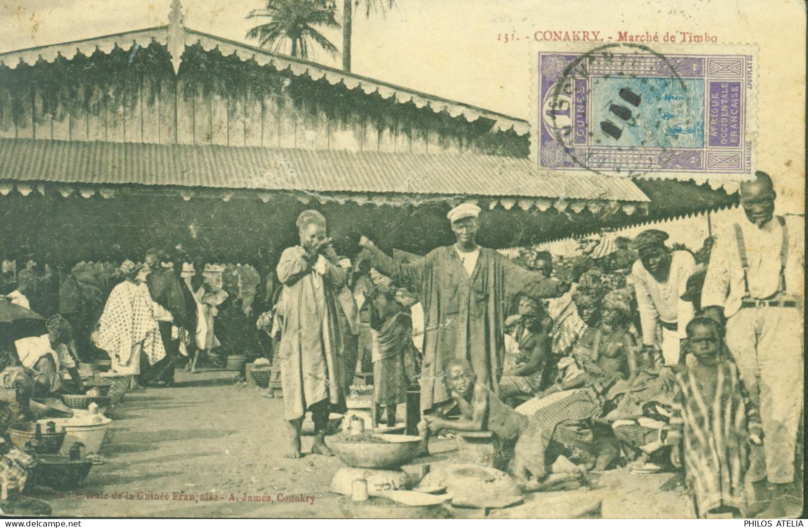 CPA Conakry Marché De Timbo YT AOF Guinée N°63 Oblitération Jour De L'an CAD Conakry Dateur Caviardé - Covers & Documents