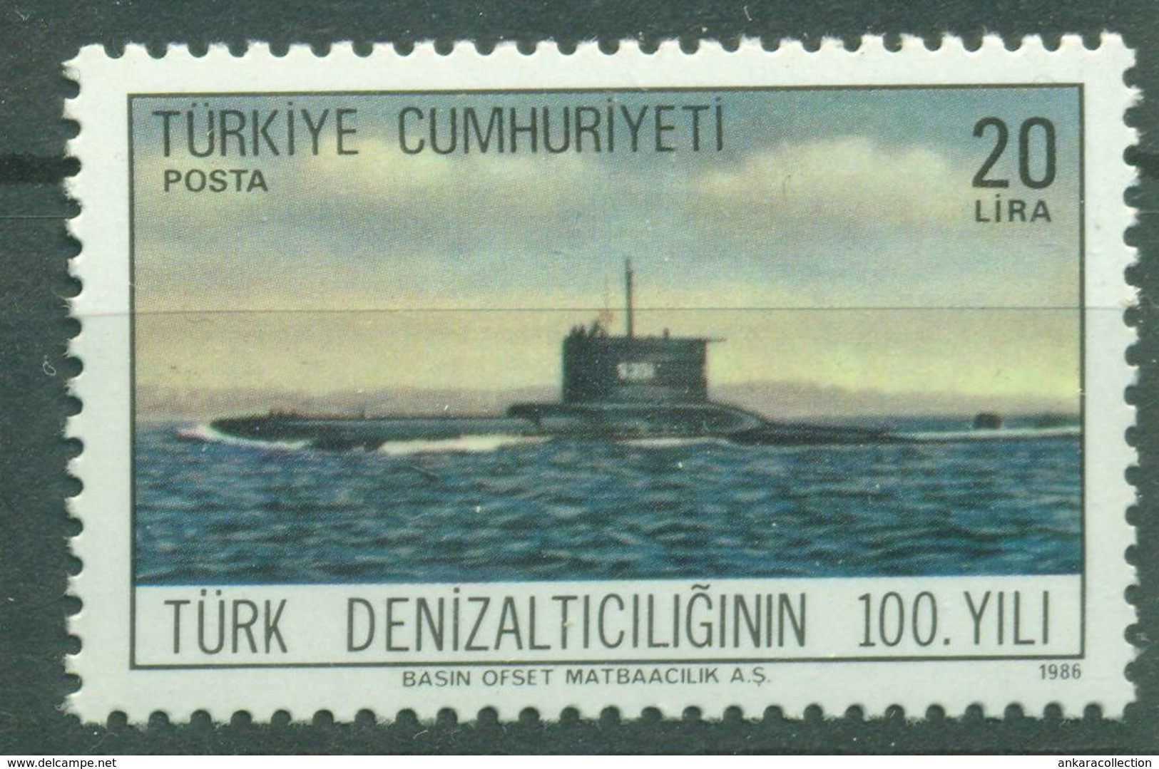 AC - TURKEY STAMP -  CENTENARY OF TURKISH SUBMARINE FORCE MNH 16 JUNE 1986 - Ungebraucht