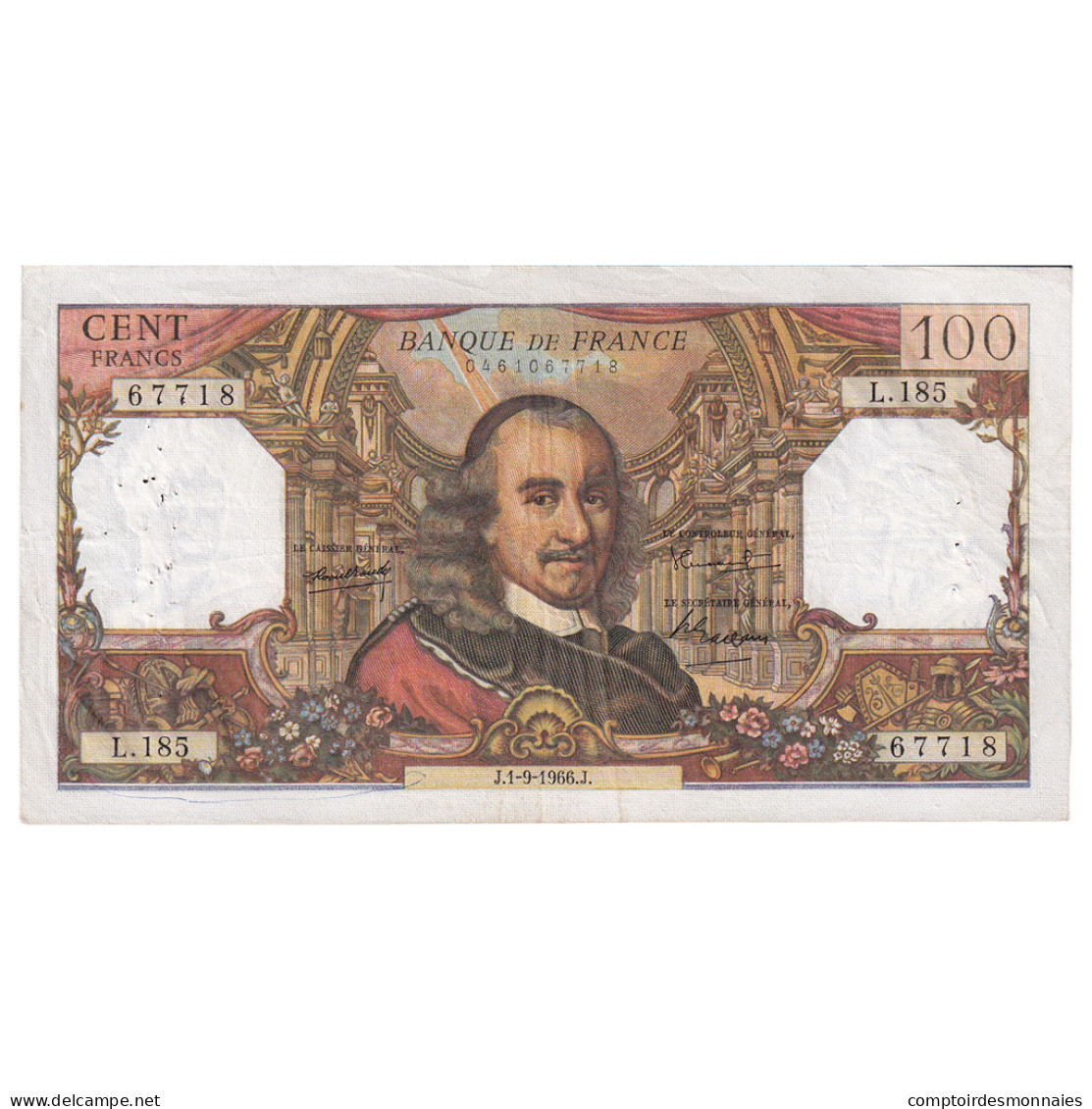 France, 100 Francs, Corneille, 1966, L.185, TTB, Fayette:65.14, KM:149b - 100 F 1964-1979 ''Corneille''