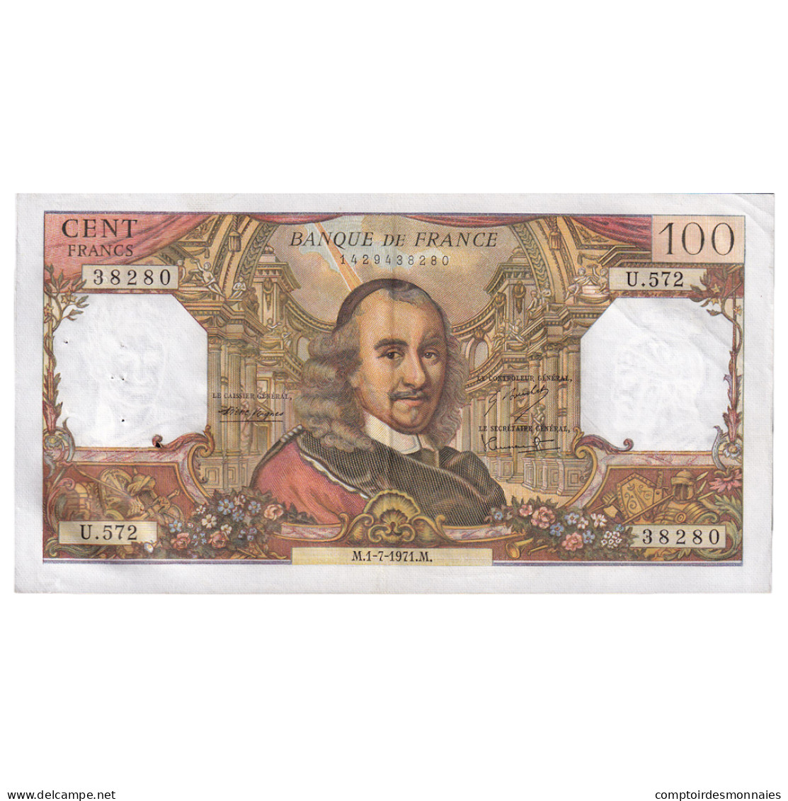 France, 100 Francs, Corneille, 1971, U.572, TTB+, Fayette:65.36, KM:149d - 100 F 1964-1979 ''Corneille''