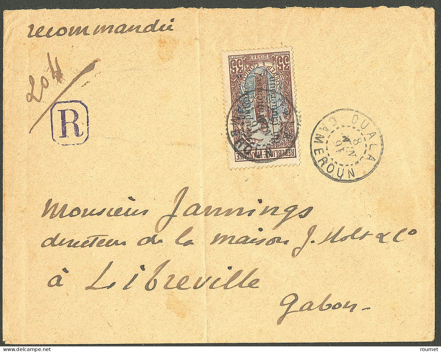 Lettre Cad "Duala/Cameroun". No 76 Sur Enveloppe Recommandée Pour Libreville, 1916, . - TB - Other & Unclassified