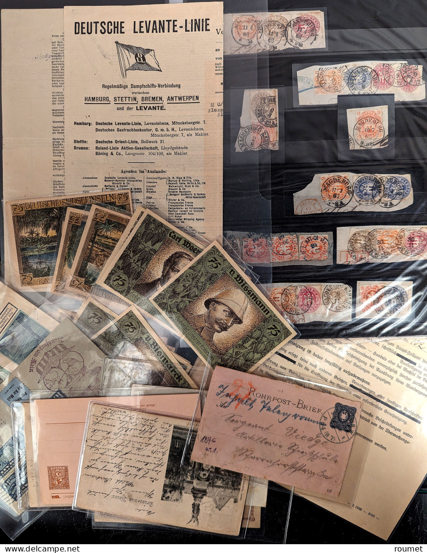 Lettre Lot. 1870-1918, + D'une Centaine De Plis, Enveloppes, CP, Entiers Et Documents Divers, Affts Et Cachets Divers, T - Andere & Zonder Classificatie