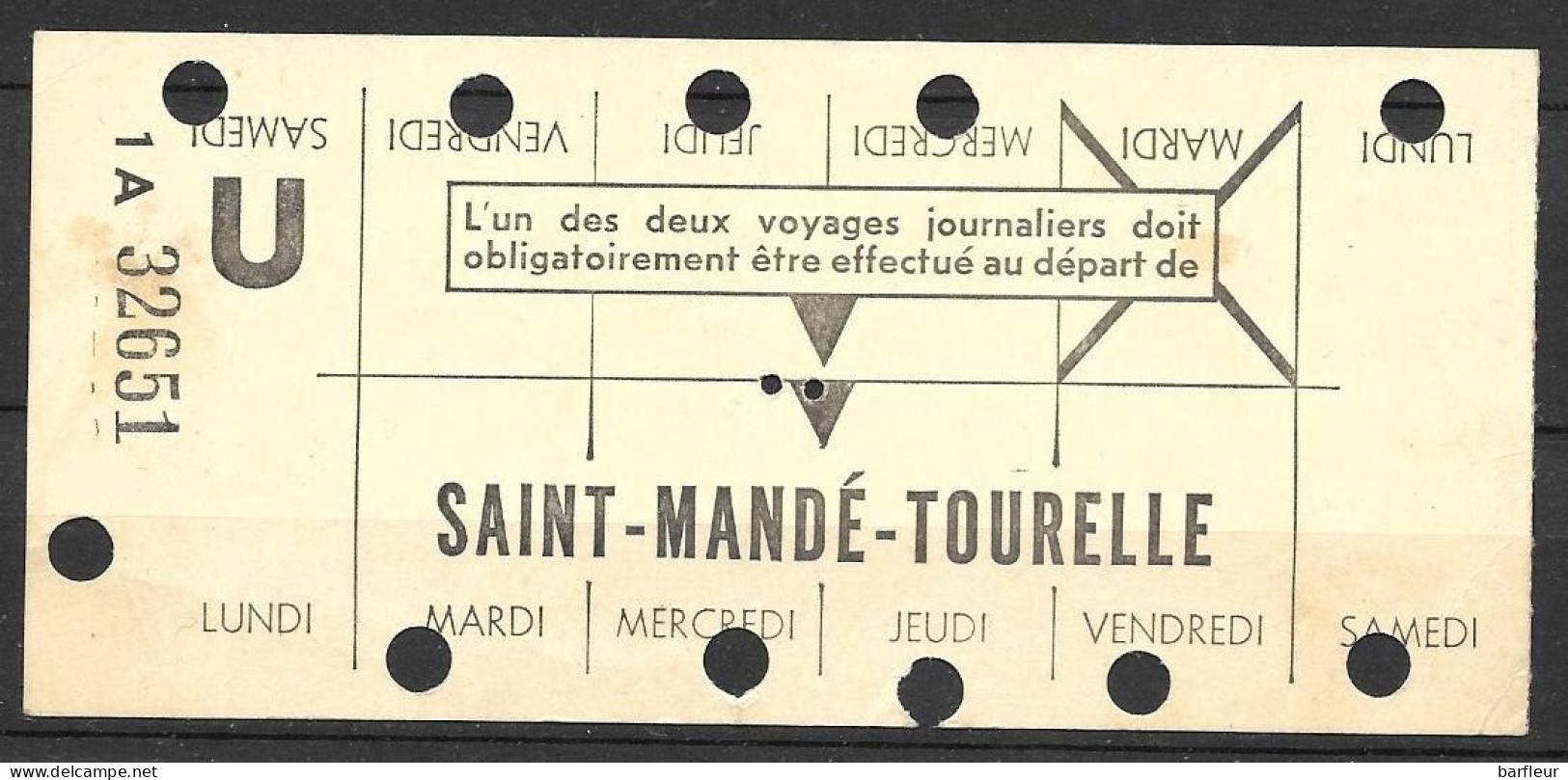 Ancienne Carte Hebdomadaire Du Métro Parisien : Station SAINT MANDE TOURELLE - Europa