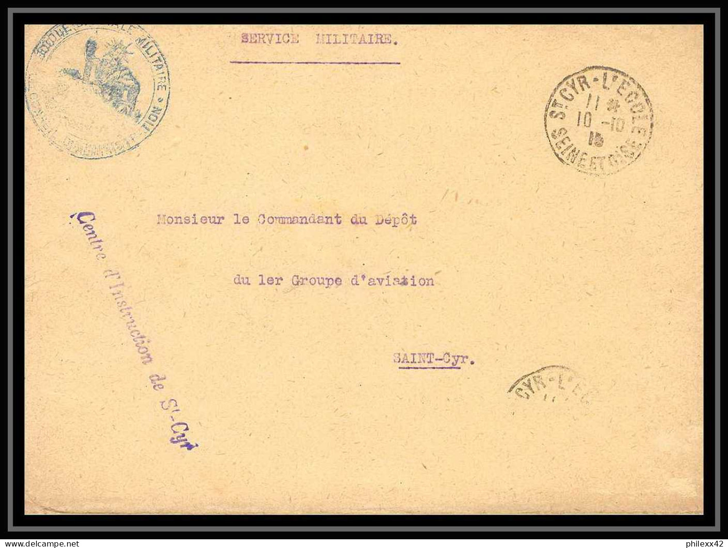 42086/ Lettre Cover Aviation Militaire Ecole Centre D'instruction De St Cyr 1915 Guerre 1914/1918 War  - Poste Aérienne Militaire