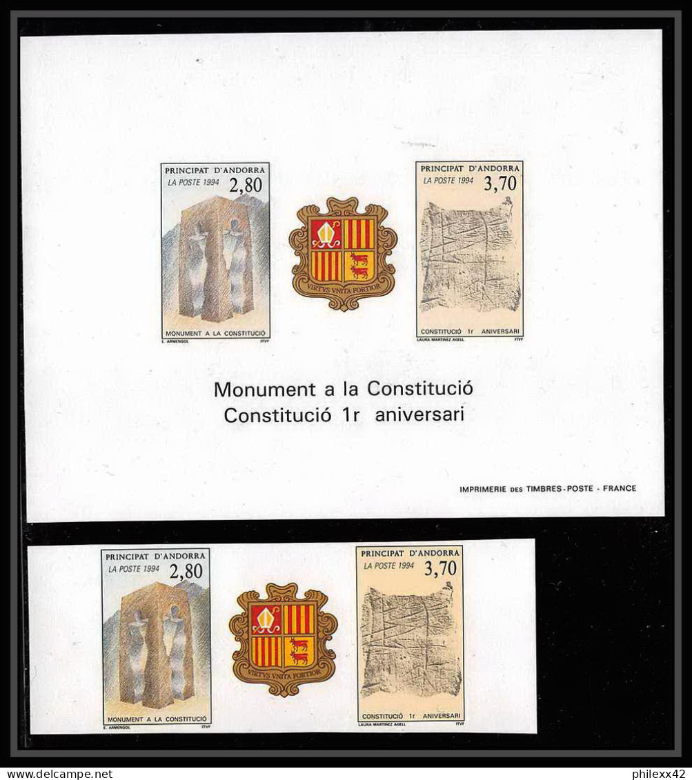 Andorre Andorra Bloc BF N°443A 1er Anniversaire De La Constitution + Non Dentelé ** MNH Imperf Deluxe Proof - Blocks & Sheetlets