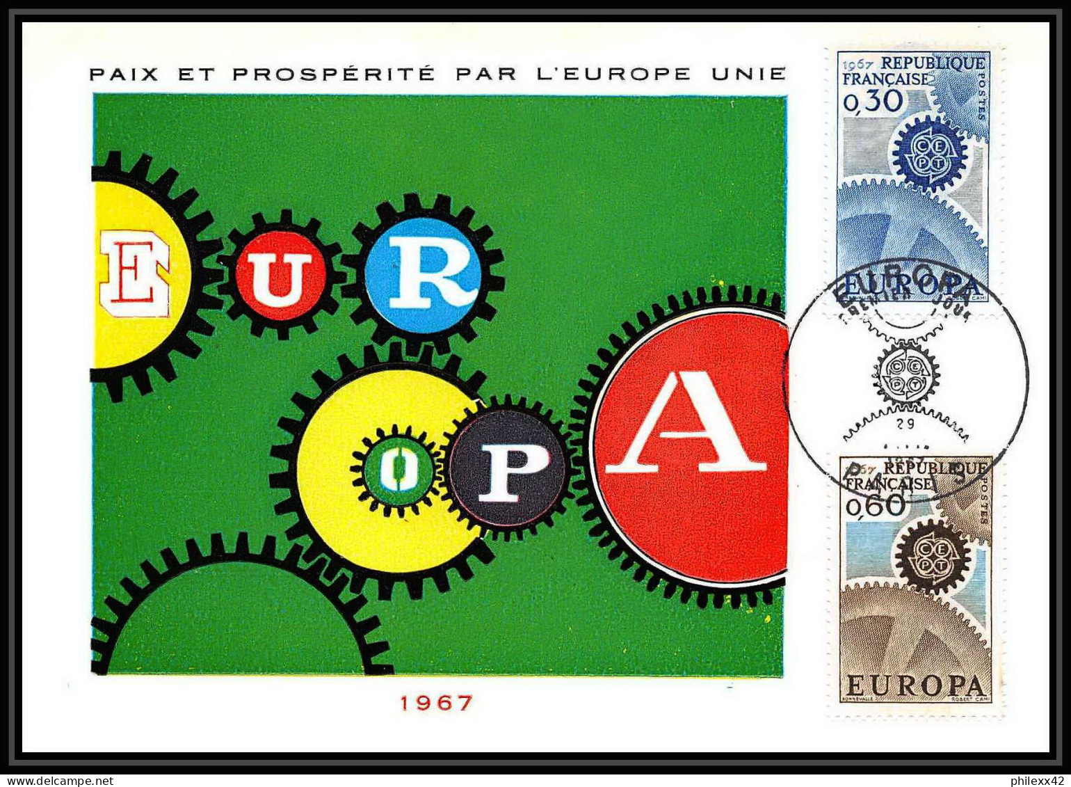 2113/ Carte Maximum (card) France N°1521/1522 Europa 1967 Cad Paris Edition Bourgogne - 1967