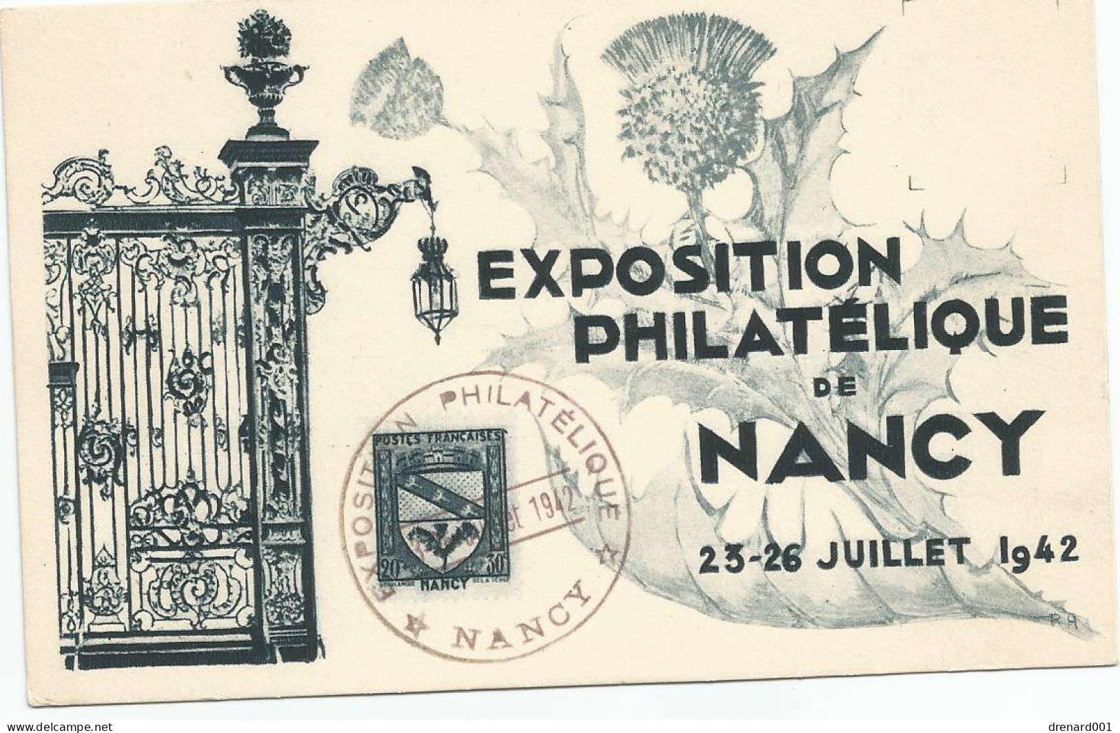 1942 - SOUVENIR EXPOSITION PHILATELIQUE DE NANCY AVEC ENTIER POSTAL N°526 - ....-1949