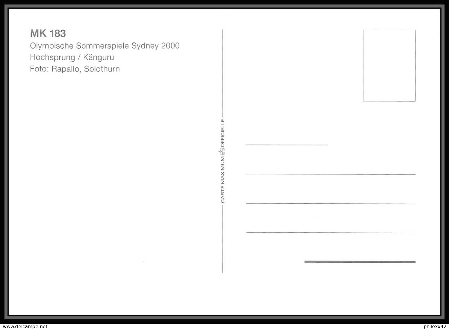 Liechtenstein - Carte maximum (card) 2062 - 1182/1185 jeux olympiques olympic games SYDNEY 2000 koala kangouroo animals