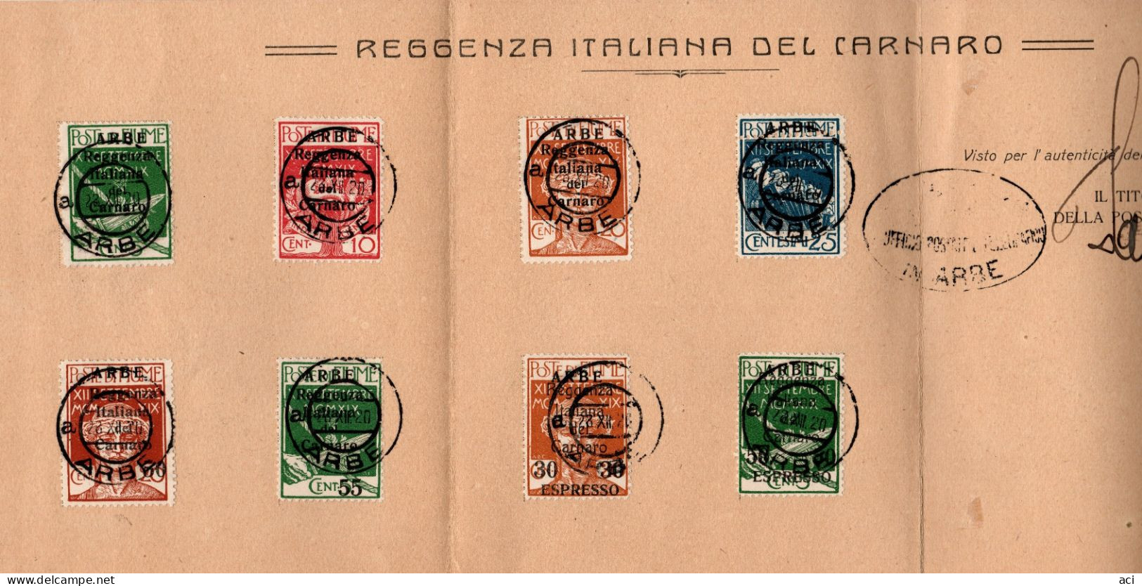 Italy 1920 - ARBE, Francobolli Di Fiume Sovrastampati ARBE, La Serie Completa Con Gli Espressi, N. 510 + E 12 Su Foglio - Arbe & Veglia