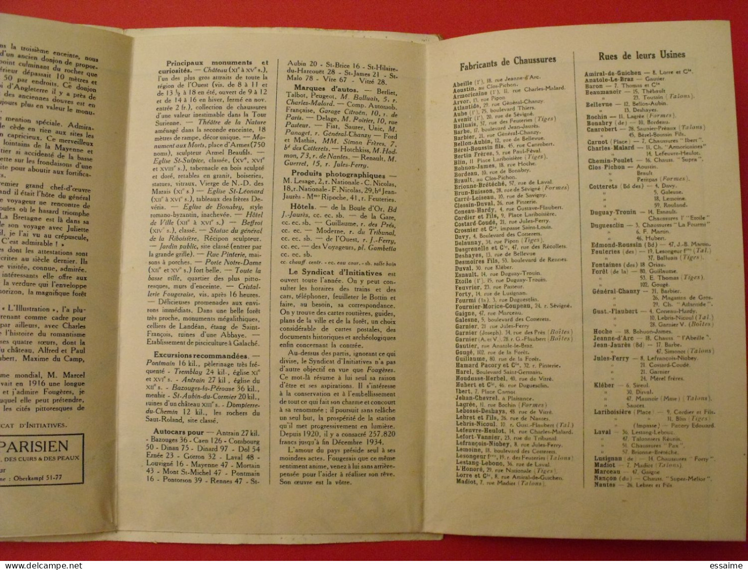 Fougères. Notice Guide Du Visiteur Plan De La Ville. Jules Nicoul. 1935. Bretagne - Bretagne