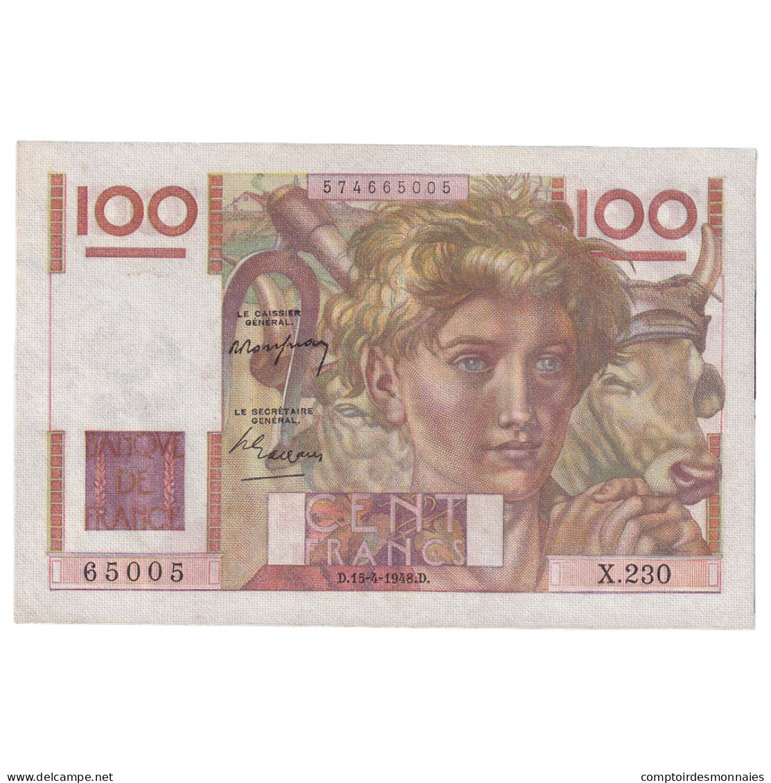 France, 100 Francs, Jeune Paysan, 1948, X.230, SUP, Fayette:28.17, KM:128b - 100 F 1945-1954 ''Jeune Paysan''