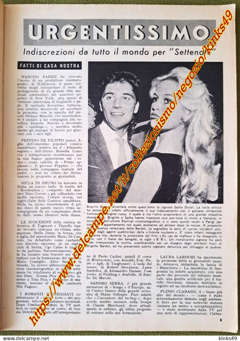 B254> Rivista < SETTENOTE > N° 10 Di OTTOBRE 1958 = Copertina CARLA BONI - Musik