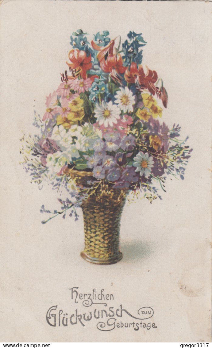 E3467) Herzlichen Glückwunsch Zum GEBURTSTAG - Super BLUMENVASE Mit Schönen Blumen ALT!  1919 - Cumpleaños